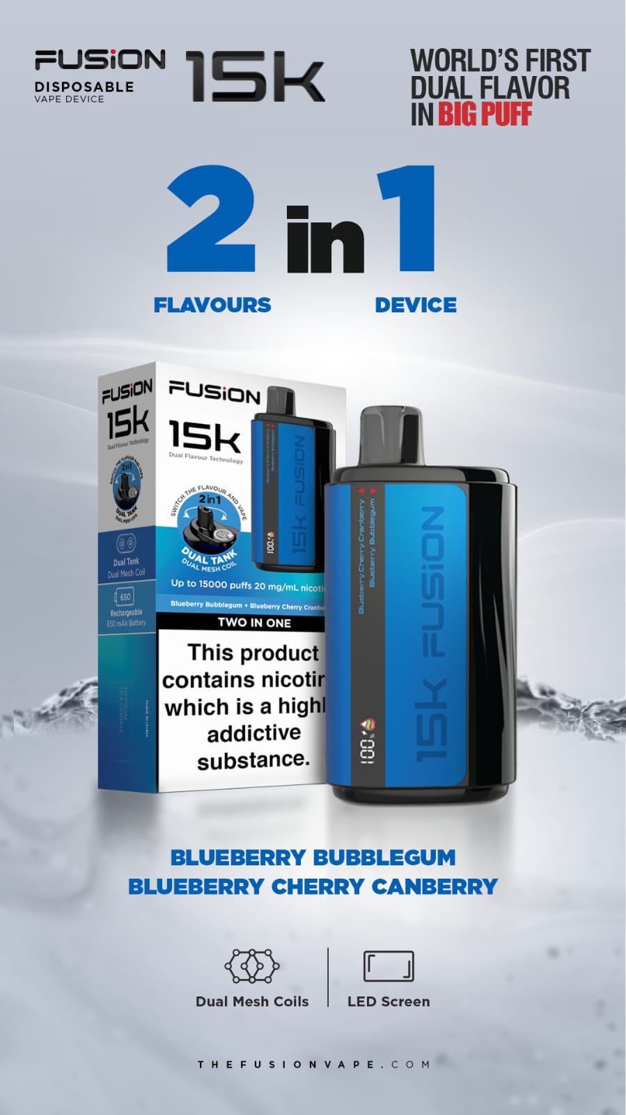 2 in 1 Fusion 15k Puffs Dual Tank Disposable Vape Pod Kit - Power Vape Shop