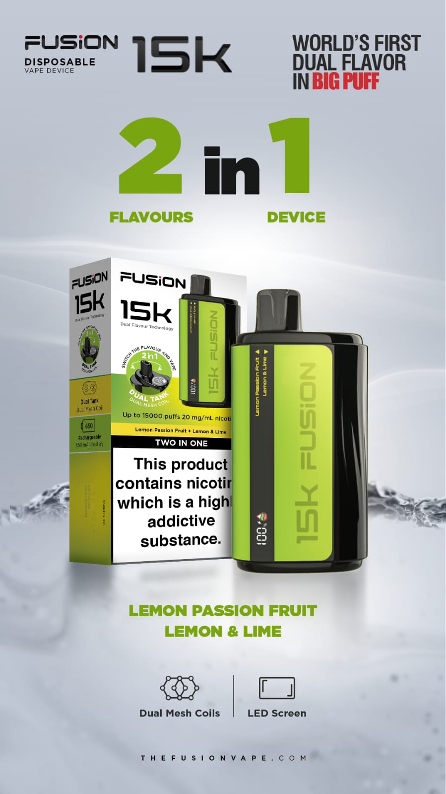 2 in 1 Fusion 15k Puffs Dual Tank Disposable Vape Pod Kit - Power Vape Shop