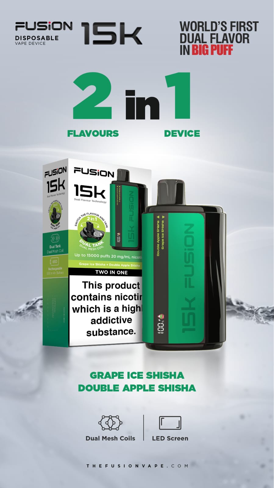2 in 1 Fusion 15k Puffs Dual Tank Disposable Vape Pod Kit - Power Vape Shop