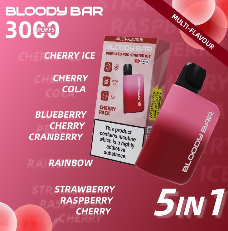Bloody Mary - 5 in 1 Bloody Mary 3000 Puffs Prefilled Pod Kit (Box of 5) - theno1plugshop